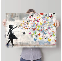 Dekorative Leinwand mit Mädchen Silhouette und bunten Schmetterlingen