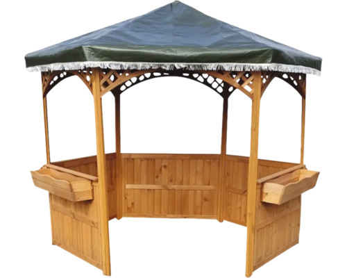 Holzpavillon mit Dach und Blumenkästen