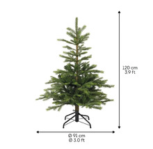 Künstlicher Weihnachtsbaum mit einer Höhe von 120 cm und einem Durchmesser von 91 cm.