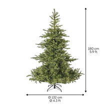 Künstlicher Christbaum mit einer Höhe von 180 cm und einem Durchmesser von 132 cm.
