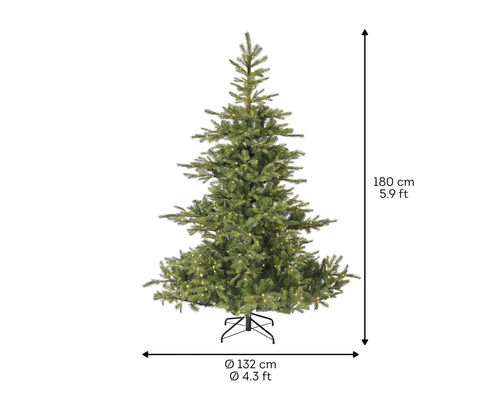 Künstlicher Christbaum mit einer Höhe von 180 cm und einem Durchmesser von 132 cm.