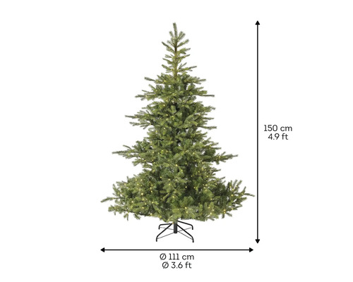 Künstlicher Tannenbaum, 150 cm hoch, mit LED-Lichtern und Fuß