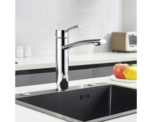 Küchenarmatur aus Chrom an einer Spüle