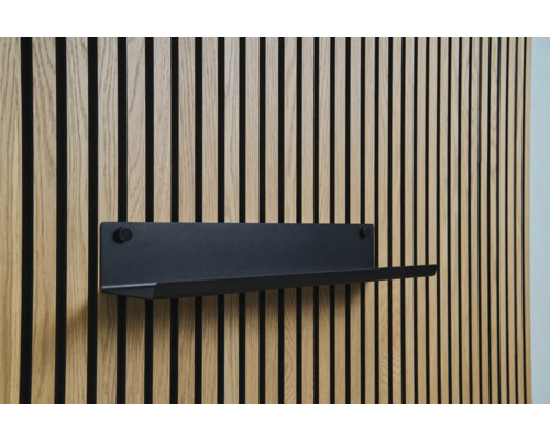 Sonava Function Regal breit Medium 570 x 90 x 140 mm Schwarzes Wandregal an einer Holzpaneelwand