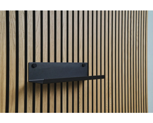 Sonava Function Regal breit Small 380 x 90 x 140 mm Schwarzes Regal an einer Holzpaneelwand