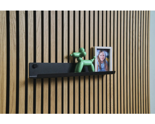 Wandpaneele mit Regal, Dekoration und Bilderrahmen