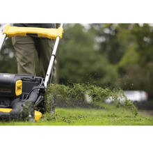 Rasenmäher im Einsatz beim Rasen schneiden