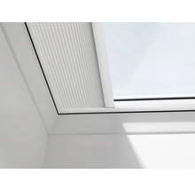 Nahaufnahme eines Dachfensters mit Plissee-Rollo