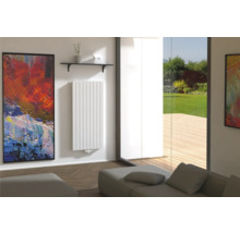 Modernes Wohnzimmer mit Heizkörper, Kunst und großem Fenster