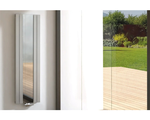 Designheizkörper Rotheigner Mirror 1800x514 mm silber Anschluss Mittig unten Vertikaler Heizkörper mit Spiegel im Badezimmer
