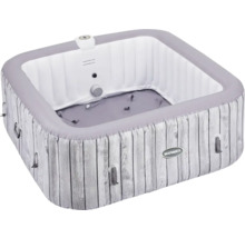 Aufblasbarer Whirlpool mit Holzoptik und Marimex Logo