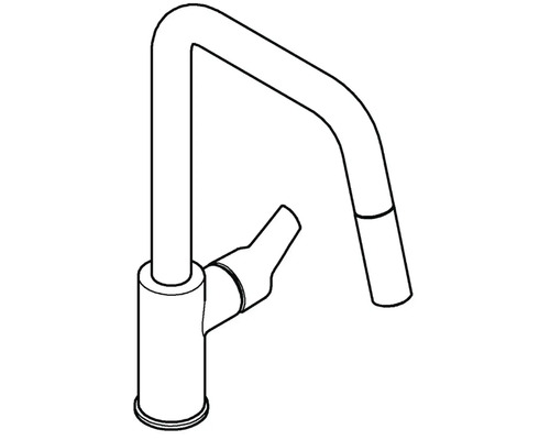 Skizze einer Küchenarmatur mit hohem Auslauf