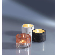 Drei Teelichthalter aus unterschiedlichen Materialien