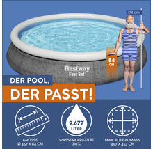 Bestway Fast Set Pool mit den Maßen Durchmesser 457 cm und Höhe 84 cm, Wasserinhalt 9677 Liter, maximale Aufbaugröße 457 x 457 cm