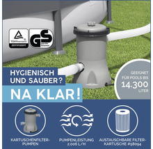 Kartuschenfilterpumpe für Pools bis 14300 Liter mit TÜV Rheinland Zertifikat und geprüfter Sicherheit
