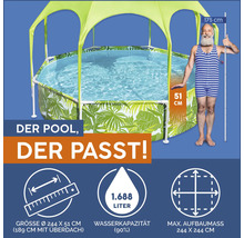 Gartenpool mit Sonnenschutzdach, Füllmenge 1688 Liter, Durchmesser 244 cm, Höhe 51 cm