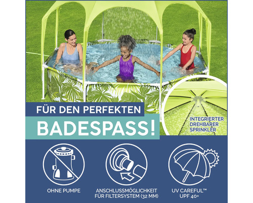 Aufblasbarer Kinderpool mit Sonnenschutz und integriertem Sprinkler