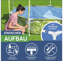 Aufbau eines Frame Pools mit Frame Link System. Einfacher Aufbau ohne Werkzeug. Korrosionsschutz.