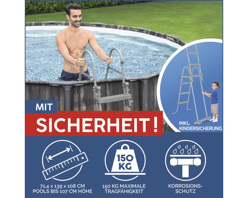 Poolleiter mit Sicherheitsmerkmalen für Pools bis 107 cm Höhe