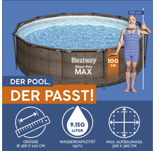 Bestway Steel Pro MAX Frame Pool, 366 x 100 cm, mit Mann zum Größenvergleich