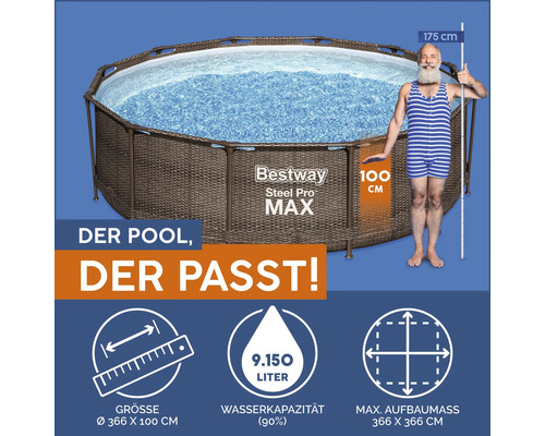 Bestway Steel Pro MAX Frame Pool, 366 x 100 cm, mit Mann zum Größenvergleich