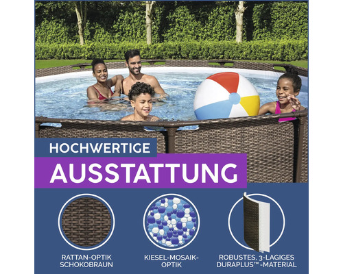 Aufbaupool mit Rattanoptik, Kieselmosaikoptik und robustem Duraplus Material