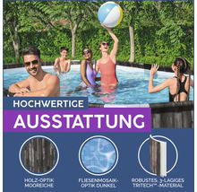 Familienpool mit hochwertiger Ausstattung, Holzoptik Mooreiche, Fliesenmosaik Optik dunkel und robustem 3-lagigem Tritech Material