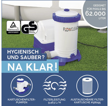 Flowclear Kartuschenfilteranlage geeignet für Pools bis 62000 Liter. TÜV Rheinland zertifiziert, GS geprüfte Sicherheit.