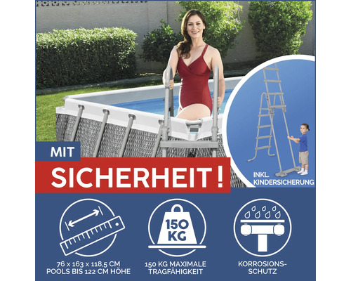 Aufstellpool mit Sicherheitsleiter, Belastbarkeit bis 150 Kilogramm, Korrosionsschutz