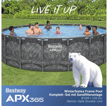 Winterfestes Bestway Frame Pool Komplett-Set mit Sandfilteranlage, Durchmesser 549 x 132 cm, Marmor-Optik, rund, mit Personen im Wasser