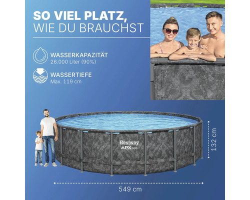 Bestway APX365 Frame Pool mit den Maßen 549 x 132 cm, Wasserkapazität 26.000 Liter