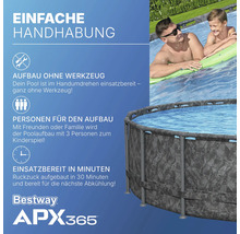 Bestway APX365 Pool mit einfacher Handhabung, Aufbau ohne Werkzeug, Installation mit drei Personen, einsatzbereit in wenigen Minuten