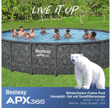 Winterfestes Frame Pool Komplett-Set mit Sandfilteranlage, Durchmesser 610 x 132 cm, Marmor-Optik, rund