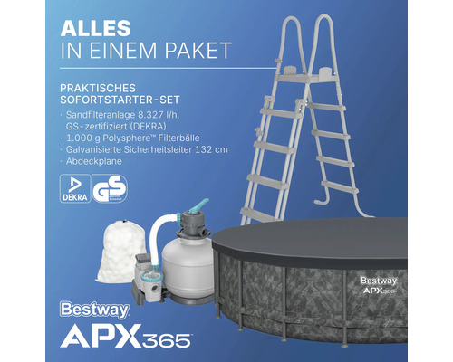 Bestway APX365 Pool Komplettset mit Sandfilteranlage, Sicherheitsleiter und Abdeckplane