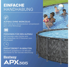 Bestway APX365 Frame Pool mit einfacher Handhabung, Aufbau ohne Werkzeug und Einsatzbereitschaft in Minuten