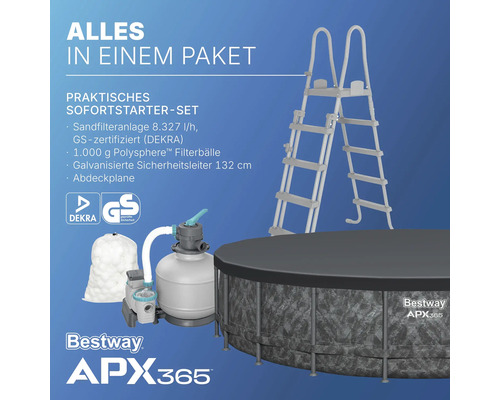 Bestway APX365 Pool Komplettset mit Sandfilteranlage, Filterbällen, Sicherheitsleiter und Abdeckplane