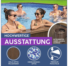 Poolausstattung mit Holzoptik Palisander, Kieselmosaik Optik, integriertem Oberflächenskimmer und Premium Poolfolie