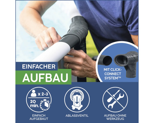 Einfacher Aufbau eines Pools mit Click-Connect-System, Ablassventil und werkzeugfreiem Aufbau