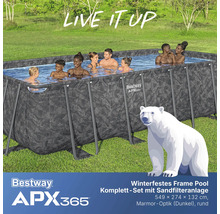 Winterfestes Frame Pool Komplett-Set mit Sandfilteranlage, 549 x 274 x 132 cm, Marmor-Optik (Dunkel)