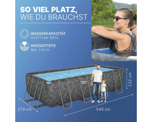 Rechteckiger Pool mit Stahlrahmen, Abmessungen 549 x 274 x 132 cm