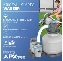 Bestway Sandfilteranlage mit GS Zeichen und technischen Details.