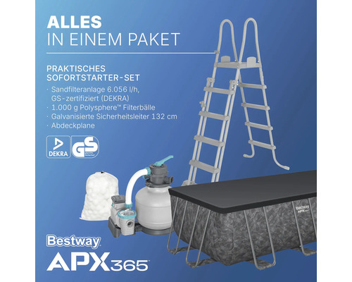 Bestway APX 365 Pool Komplettset mit Sandfilteranlage, Sicherheitsleiter, Filterbällen und Abdeckplane