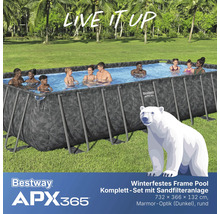 Winterfestes Frame Pool Komplett-Set mit Sandfilteranlage von Bestway, 732 x 366 x 132 cm, Marmor-Optik