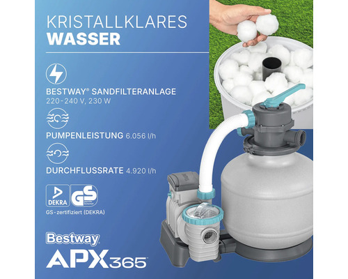 Bestway Sandfilteranlage mit GS Zeichen und Dekra Logo