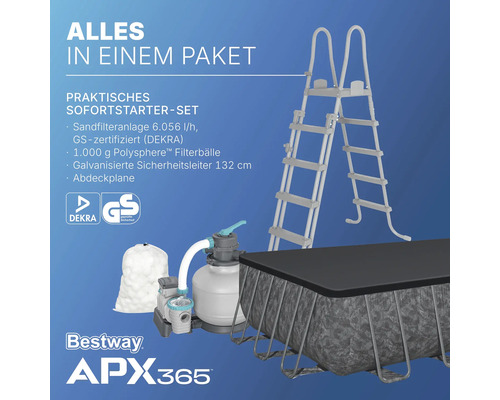 Bestway APX365 Pool Komplettset mit Sandfilteranlage, Filterbällen, Sicherheitsleiter und Abdeckplane