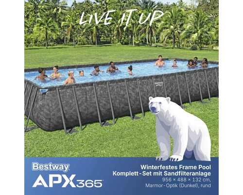 Bestway Frame Pool Set mit Sandfilteranlage, 956 x 488 x 132 cm