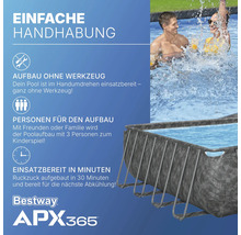 Bestway APX365 Pool mit einfacher Handhabung, Aufbau ohne Werkzeug, drei Personen für den Aufbau und einsatzbereit in Minuten.