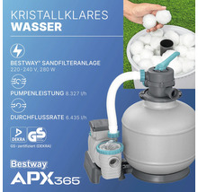 Bestway Sandfilteranlage mit Dekra GS Zeichen und technischen Details