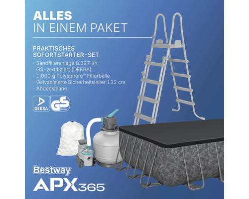 Bestway APX365 Pool Starter Set mit Sandfilteranlage, Filterbällen, Sicherheitsleiter und Abdeckplane