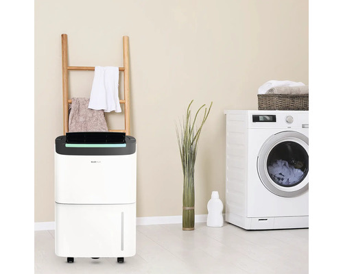 Waschraum mit Luftentfeuchter, Wäscheständer und Waschmaschine zur Wäschepflege